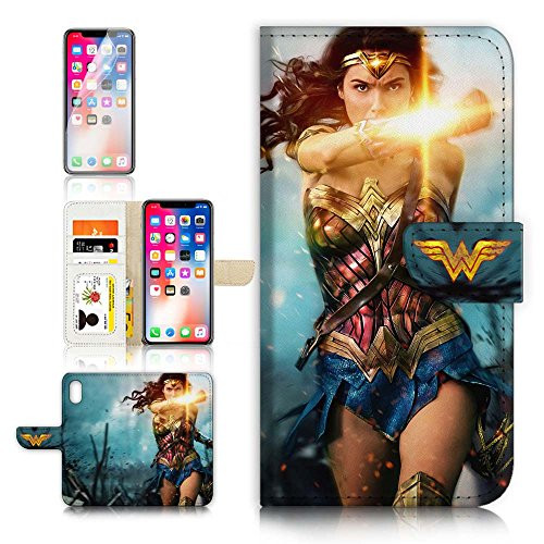 ( For iPhone X ) Flip Wallet Case Cover & Screen Protector Bundle - A21369 Wonder Woman