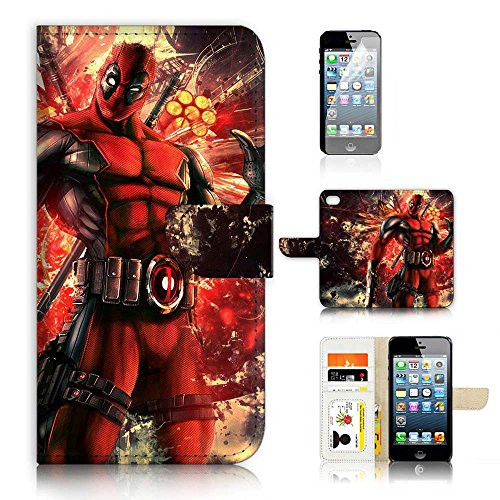 ( For iPhone 8 / iphone 7 ) Flip Wallet Case Cover & Screen Protector Bundle - A21070 Deadpool