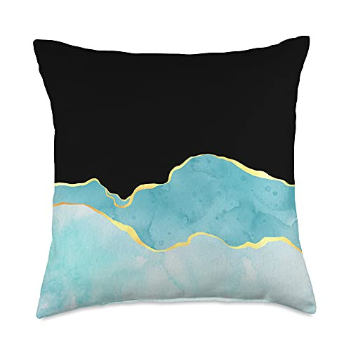 Gifts24Seven - Watercolor Art Beautiful Design Co. Elegant Luxury Blue  and  Yellow Abstract Watercolor Pattern Throw Pillow 18x18 Multicolor