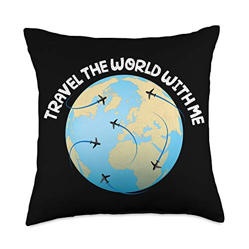 Travel love declaration graphic design Travel the world with me cute wanderlust design Throw Pillow 18x18 Multicolor
