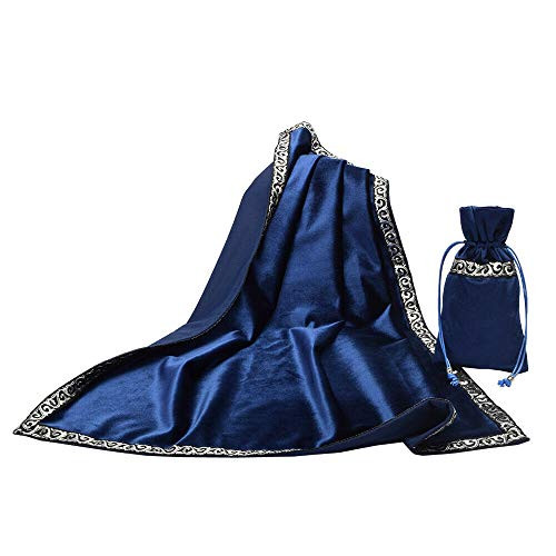 ERSHIYI Tarot Tablecloth with Tarot Cards Bag Velvet Altar Tarot Table Cloth Divination Tarot Card Pad Board Game Oracle Card Mat-Blue-
