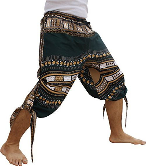 RaanPahMuang Capri Buccaneer Tied Leg Pirate Pants in Swashbuckling Dashiki Art Small Green Brown RaanPahMuang Capri Buccaneer Tied Leg Pirate Pants in Swashbuckling Dashiki Art Small Green Brown