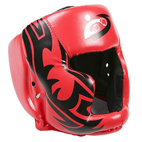 Boxing Headgear Head Guard PU Leather Sparring Helmet for Kickboxing Boxing MMA UFC WrestlingMixed Martial Arts -Red-