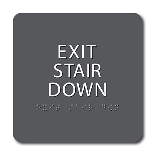 The Sign Studio - 6" x 6" - Gray-White - ADA - Exit Stair Down Sign with Tactile  and  Braille
