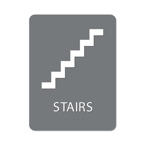 The Sign Studio - 8" x 6" - Grey-White - ADA - Stairs with Pictorial Sign with Tactile  and  Braille