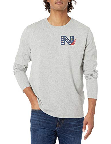 Nautica Men's Long Sleeve Sailing Graphic T-Shirt Grey Heather Large