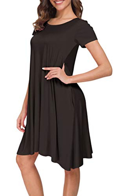 Afibi Women's Casual Loose Pockets Dress Casual Swing T-Shirt Dresses -XX-Large Coffee-