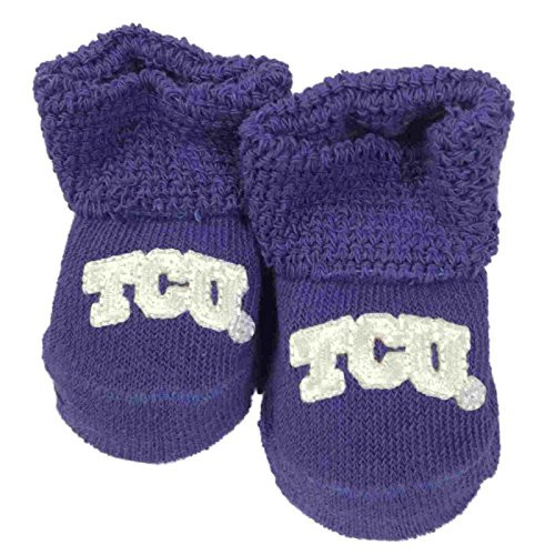 Two Feet Ahead TCU Horned Frogs Infant Baby Newborn Purple  and  White Socks Booties