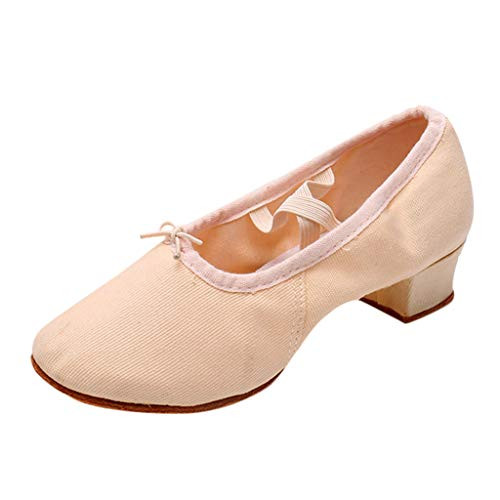 Henwerd Women's Canvas Dance Shoes Latin Salsa Rumba Waltz Ballet Shoes Ballroom Practice Dance Shoes -Beige7 US-