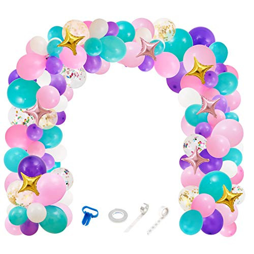 Unicorn Balloons Arch Garland Kit- 112 Pack of 5''10''12'' Light Purple Aqua Blue Pink Gold Confetti Unicorn Theme Balloons Set for for Girls Birthdays Baby Shower Party Supplies