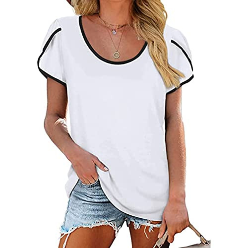 Womens Short Sleeve TopsWomens Plus Size Tops Short Sleeve Gradient Tees Pleated Button Up Shirts Tunics Top Womens Summer Clothes 2021 Sexy Tops for Womens Womens Clothing-A99-WhiteXL-