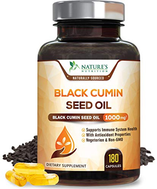 Black Seed Oil Capsules 1000mg Premium Nigella Sativa Black Cumin Seed Oil Non-GMO Vegetarian Extra Strength Blackseed Oil Softgel Supplement for Immune Support - 180 Capsules
