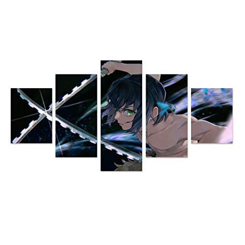 FUNHUA Demon Slayer- Kimetsu no Yaiba Poster Canvas Art Prints 5 Panels Anime Hashibira Inosuke Poster Unframed for living Room Bedroom Kitchen Anime Expo Wall Decor