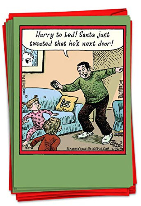 NobleWorks - Box of 12 Cartoon Christmas Cards Funny - Bulk Pack of Holiday Cards for Xmas Humor Notecard Set -1 Design 12 Cards- - Santa Tweet B1860 NobleWorks - Box of 12 Cartoon Christmas Cards Funny - Bulk Pack of Holiday Cards for Xmas Humor Notecard Set -1 Design 12 Cards- - Santa Tweet B1860