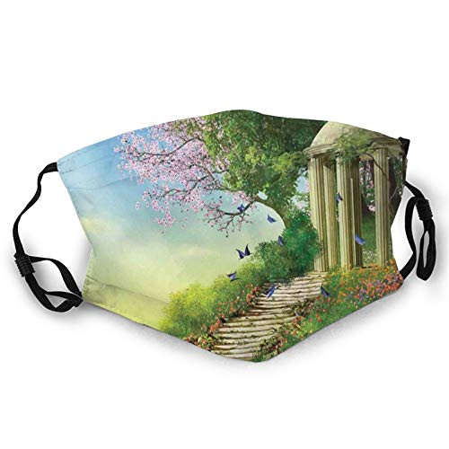 2021 Fashoin Gazebo at The Top of A Hill with Stone Stairs and Flowers Magical Medieval LandMouth Cover for WomenFace Mask Reusable Washable Cloth for Men Made in Canada