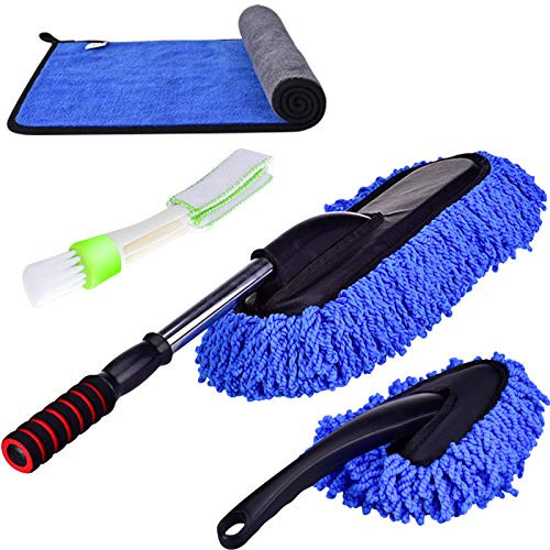 Moonlinks Car Duster Kit Extendable Handle Microfiber Duster Dashboard Duster InteriorAir Conditioner Vent Brush and Microfiber Cloth for Cleaning Exterior or Interior Auto Duster Set -Set of 4-
