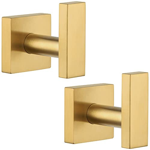 Bath Towel Hook 2 PCS Angle Simple SUS304 Stainless Steel Bathroom Towel Holder Hand Towel Rack Heavy Duty Square Robe Hook Wall Mount Brushed Gold