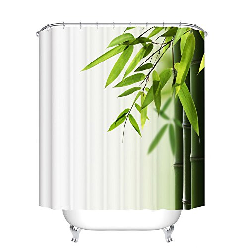 Fangkun Shower Curtain Bamboo and Leaves Printed Pattern - Polyester Fabric Bath Curtains Decor Set - 12pcs Shower Hooks -Green White - 72 x 72 inches Fangkun Shower Curtain Bamboo and Leaves Printed Pattern - Polyester Fabric Bath Curtains Decor Set - 12pcs Shower Hooks -Green White - 72 x 72 inches