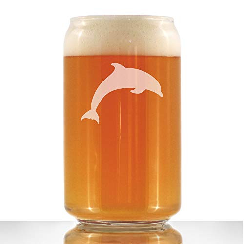 Dolphin - Beer Can Pint Glass 16 oz - Cute Dolphin Themed Gifts or Party Decor for Women  and  Men - Fun Drinking Glasses