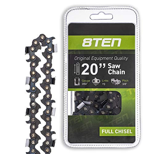 8TEN Chainsaw Chain 20 inch Bar .050 Gauge 3-8 Pitch 70 Drive Links for Echo Poulan Pro Husqvarna McCulloch Johnsered