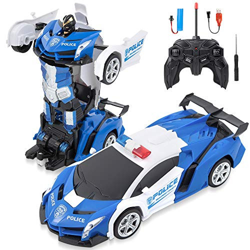 BEIWO Remote Control Car Transform Robot RC Car for Kids One-Key Deformation Car 1-18 Scale Racing Car with 360°Drifting Transforming Robot Car Toys Gift for Boys Girls RC Cars -Police Blue-