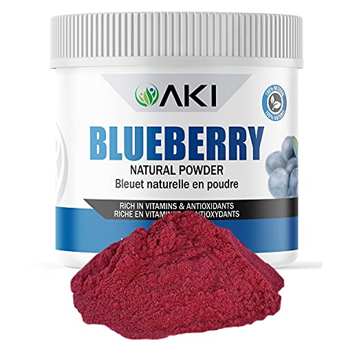 AKI Pure Dried Natural Sugar- Free BLUEBERRY Powder - Loaded with Vitamin C - Superfood Rich in Antioxidant - Ideal for Baking Flavoring Smoothie Yogurt Recipes with Blueberries- 5.29 Oz-150Gr
