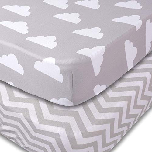 Jomolly Crib Sheets 2 Pack Unisex Clouds and Chevron Fitted Soft Jersey Cotton Bedding