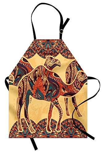 Lunarable Tribal Apron Camel Animals with Oriental Ornaments Folkloric Culture Image Unisex Kitchen Bib with Adjustable Neck for Cooking Gardening Adult Size Orange Brown