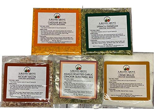 A Blend Above Cracker Seasoning Mix Best Sellers - Cheddar Bacon Spinach Parmesan Hickory Bacon Asiago Roasted Garlic and Creme Brulee A Blend Above Cracker Seasoning Mix Best Sellers - Cheddar Bacon Spinach Parmesan Hickory Bacon Asiago Roasted Garlic and Creme Brulee