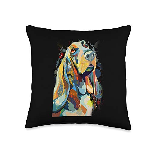 Colorful Paint Basset Hound Dog Owner Painting Colorful Basset Hound Hand Drawn Dog Lover Owner Paint Gift Throw Pillow 16x16 Multicolor