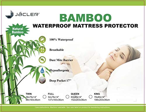 Queen Size Bamboo Natural Mattress Protector - Breathable and Waterproof Mattress Cover - Hypoallergenic - Fits Up to 17 Inch Mattress -Queen- Queen Size Bamboo Natural Mattress Protector - Breathable and Waterproof Mattress Cover - Hypoallergenic - Fits Up to 17 Inch Mattress -Queen-