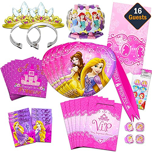 Disney Princess Party Supplies 16 Guest Set -- Party Favors Birthday Party Decorations Plates Napkins Table Covers for 16 Guests