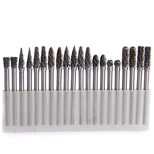 20pcs Solid Carbide Burr Set 1-8 Shank Double Cut Tungsten Carbide Roary Files Burrs for Rotary Drill Die Grinder WoodworkingEngravingDrillingCarving by YEEZUGO