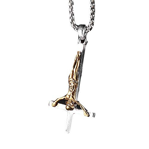 Blowin Silver Gold Retro Stainless Steel Upside Down Jesus Cross Necklace Women Men Catholic Inverted Pendant 24 Inch Chain Blowin Silver Gold Retro Stainless Steel Upside Down Jesus Cross Necklace Women Men Catholic Inverted Pendant 24 Inch Chain