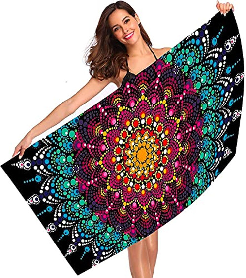 Ricdecor Beach Towel Microfiber Beach Towels Oversized Sand Free Women Kids Beach Towel Large Pool Towels with Mandala Pattern Sand Free Quick Dry -31.5" x 63"-