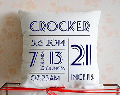pmxkbzzr Birth Announcement Pillow Cover - Custom Baby Pillow - Nursery Pillow Baby Cushion Covers 18" - Baby Gift Pillows 4061