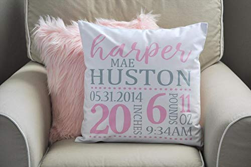 pmxkbzzr Personalized Birth Pillow Cover Birth Announcement Pillow Cover Birth Pillow Cover Baby Girl Birth Pillow Pink and Gray