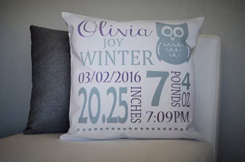 pmxkbzzr Personalized Birth Pillow Cover Birth Announcement Pillow Cover Birth Pillow Cover Baby Girl Birth Pillow Purple and GRET Pillow 18x18