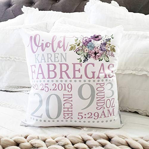 pmxkbzzr Personalized Birth Pillow Cover Birth Announcement Pillow Cover Birth Pillow Cover Baby Girl Birth Pillow Lavender and Gray