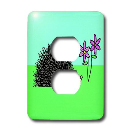 3dRose lsp_6338_6 Hedgehog and Purple Flowers 2 Plug Outlet Cover Multicolor