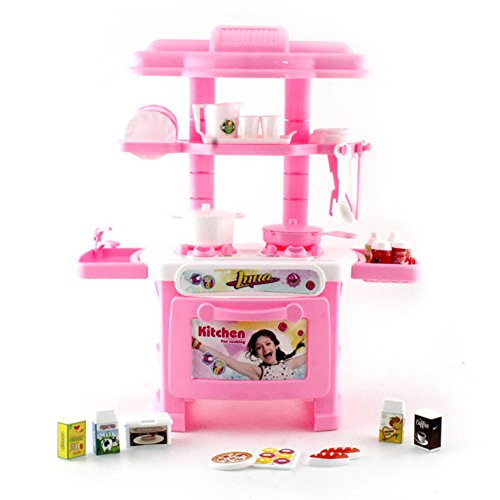 HenMerry Little Kitchen Playset Toys Kids Play Kitchen Food Toy Set Mini Playset Toys Pretend Cooking Kit Role Play Toy Kitchen Accessories Set for Kids 31pcs -Pink-