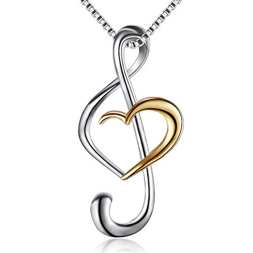 -Musical Note Necklace Pendant- 925 Sterling Silver Jewelry for Women Box Chain 18"