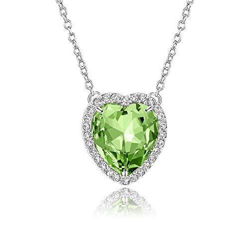 Beyond Love August Birthstone Necklace Peridot Olive Green Heart Crystal Halo Pendant 14K White Gold Plated Dainty Chain Choker Princess Necklaces for Women Girls Jewelry Gift Silver 18 Beyond Love August Birthstone Necklace Peridot Olive Green Heart Crystal Halo Pendant 14K White Gold Plated Dainty Chain Choker Princess Necklaces for Women Girls Jewelry Gift Silver 18