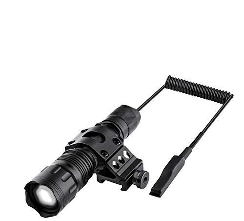Megwoll Tactical Flashlight 1200 Lumens Zoomable Super Bright 5 Modes LED Light with Offset Picatinny Rail Mount and Rechargeable Battery  and  Remote Pressure Switch for Outdoor Hunting Hiking