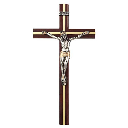 KUXBET Crucifix Wall Cross Catholic Wooden Jesus Christ Wall Hanging Cross for Home Decor  10 Inch - Antique Gold