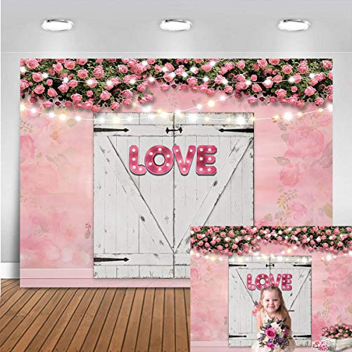 Mocsicka Valentine's Day Photography Backdrop Romantic Love Heart Floral Wall Wedding Bridal Shower Background Vinyl Kids Family Party Mother's Day Photo Studio Props -7x5ft-