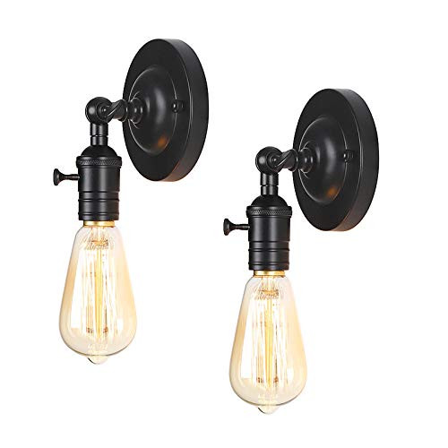 Small Wall Lighting Fixtures 2 Pack Industrial Wall Sconces Farmhouse Vintage Adjustable Wall Lamp with Swing Arm for Bedroom Kitchen Bathroom Mirror Corridor Black