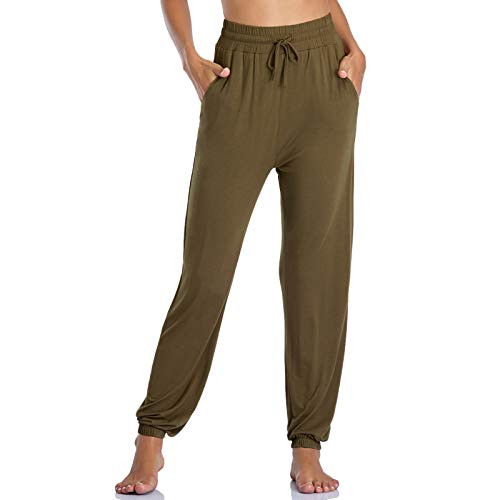 Women's Active High Waisted Sporty Gym Athletic Fit Jogger Sweatpants Baggy Lounge Pants with Pockets Army Green