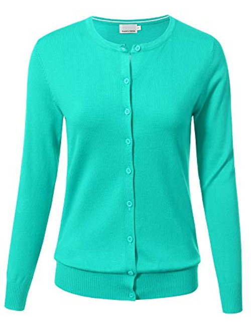 Allsense Women Button Down Long Sleeve Crewneck Soft Knit Cardigan Sweater M Mint