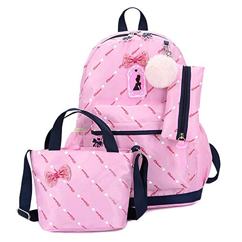 VIDOSCLA 3Pcs Heart Printing Backpack Sets Bowknot Primary Schoolbag Travel Daypack Shoulder Bag Girls Rucksack knapsack